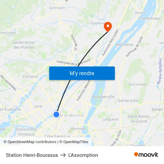 Station Henri-Bourassa to L'Assomption map