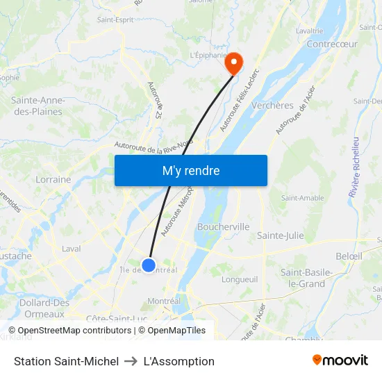 Station Saint-Michel to L'Assomption map