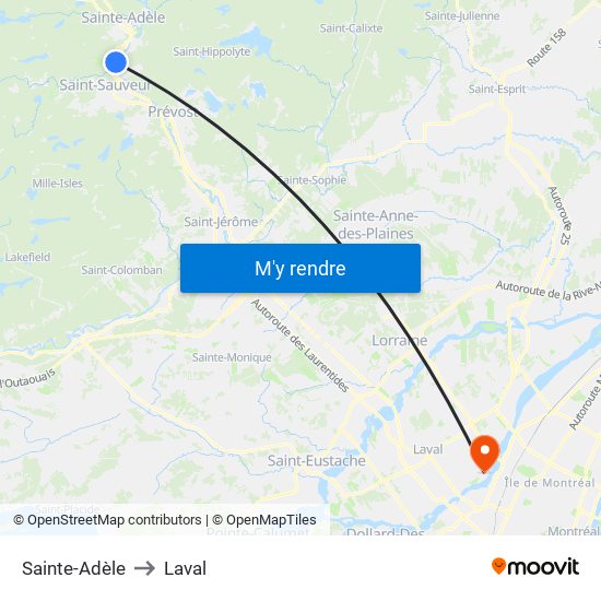 Sainte-Adèle to Laval map