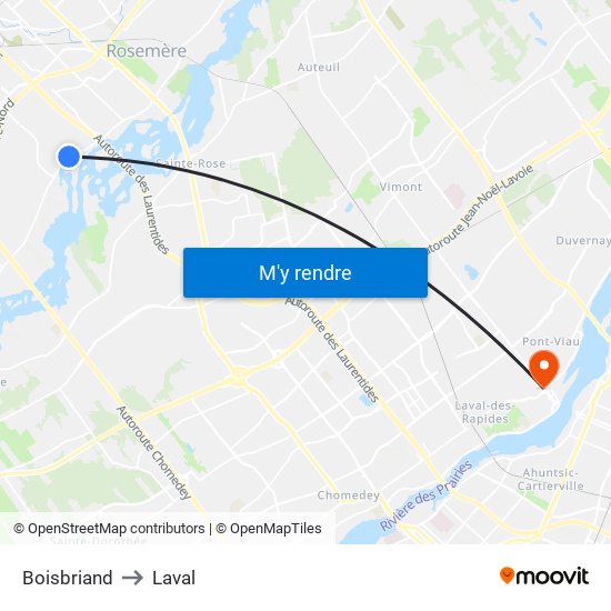 Boisbriand to Laval map