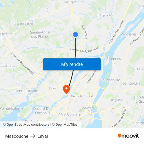 Mascouche to Laval map