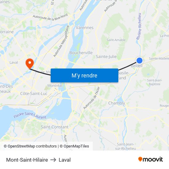 Mont-Saint-Hilaire to Laval map