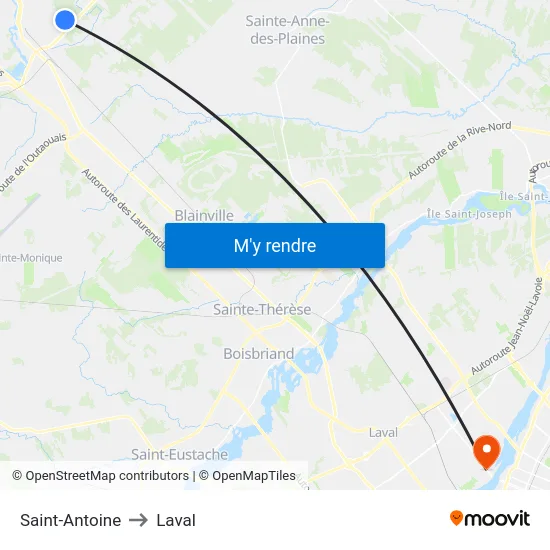 Saint-Antoine to Laval map
