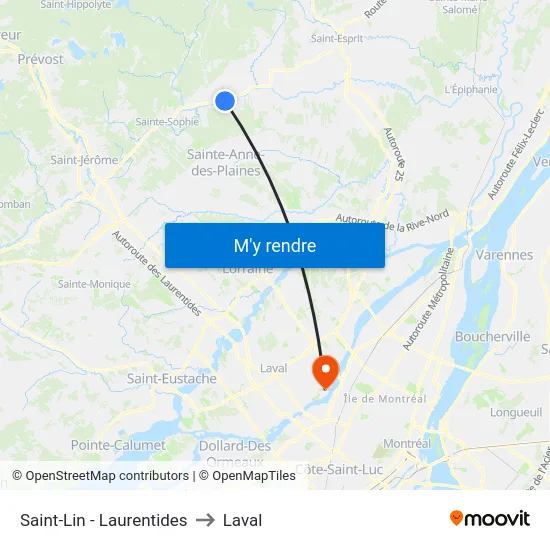 Saint-Lin - Laurentides to Laval map