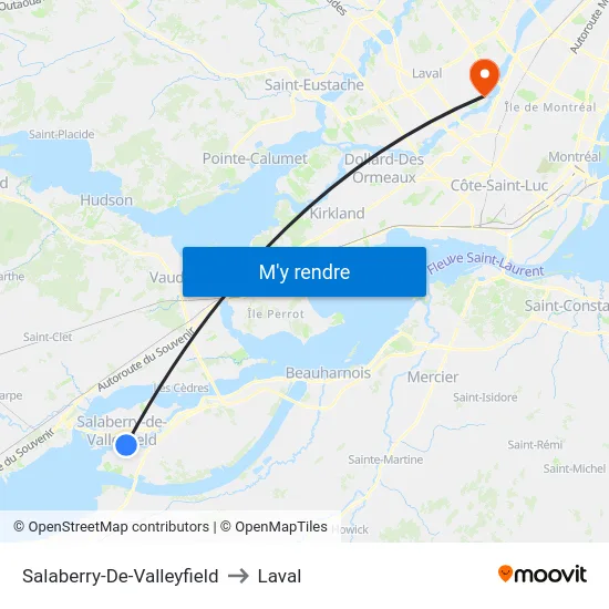 Salaberry-De-Valleyfield to Laval map