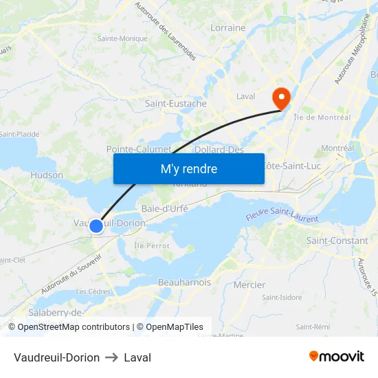 Vaudreuil-Dorion to Laval map