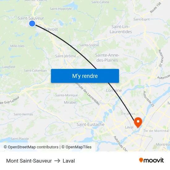 Mont Saint-Sauveur to Laval map