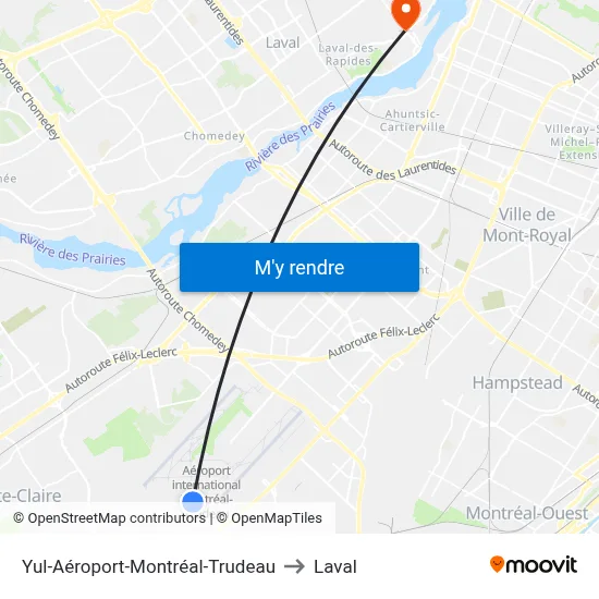 Yul-Aéroport-Montréal-Trudeau to Laval map