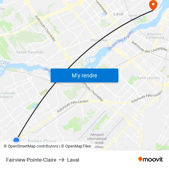 Fairview-Pointe-Claire to Laval map