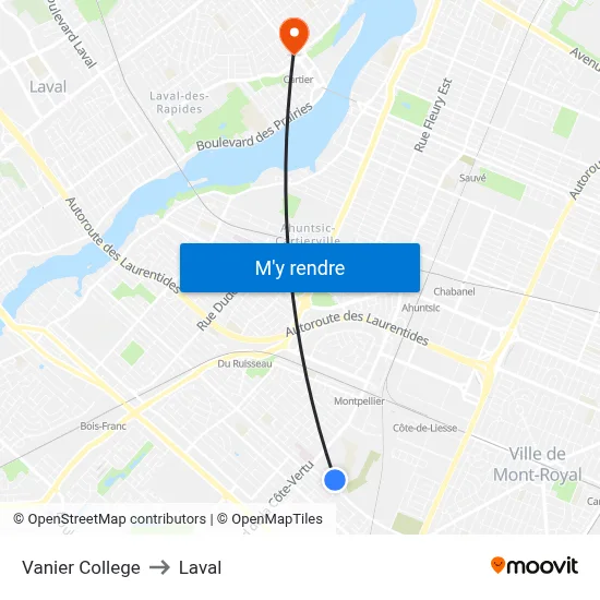 Vanier College to Laval map