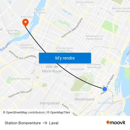 Station Bonaventure to Laval map