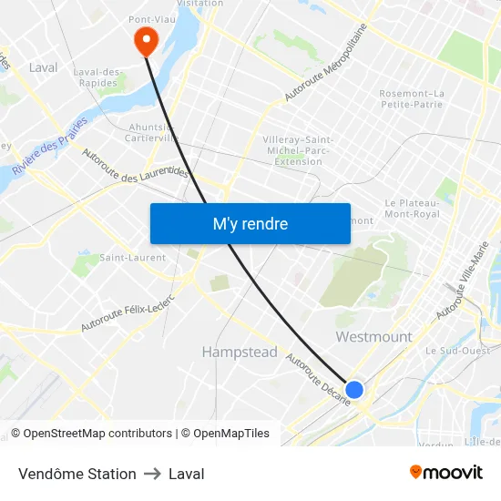 Vendôme Station to Laval map