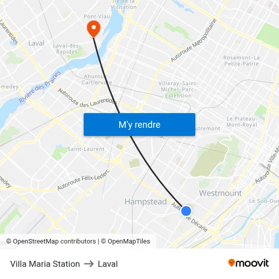 Villa Maria Station to Laval map