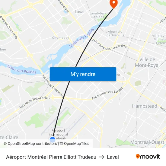 Aéroport Montréal Pierre Elliott Trudeau to Laval map