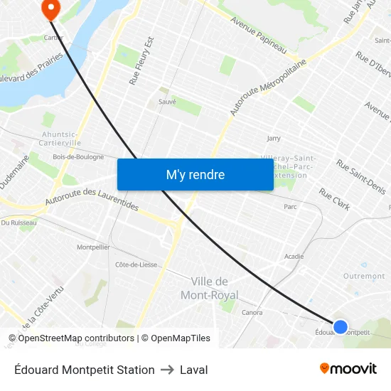 Édouard Montpetit Station to Laval map