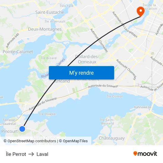 Île Perrot to Laval map
