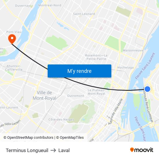 Terminus Longueuil to Laval map