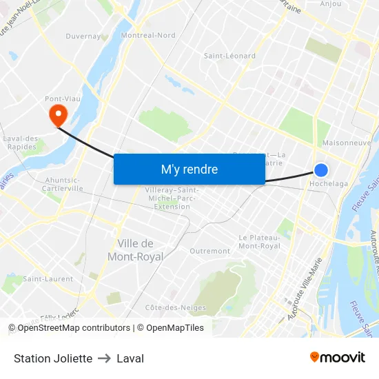Station Joliette to Laval map