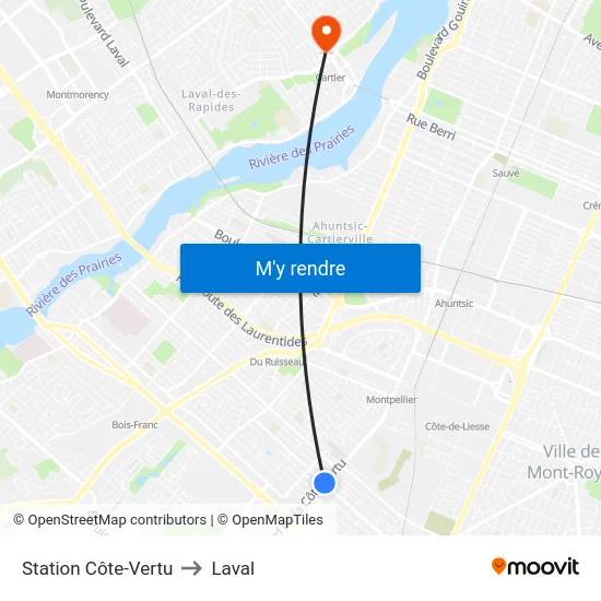 Station Côte-Vertu to Laval map