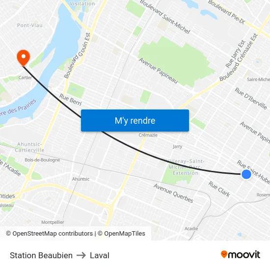 Station Beaubien to Laval map