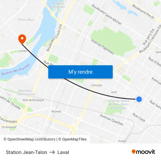 Station Jean-Talon to Laval map