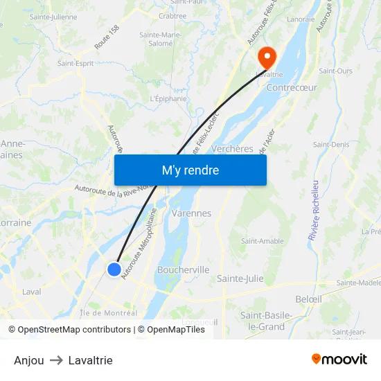 Anjou to Lavaltrie map