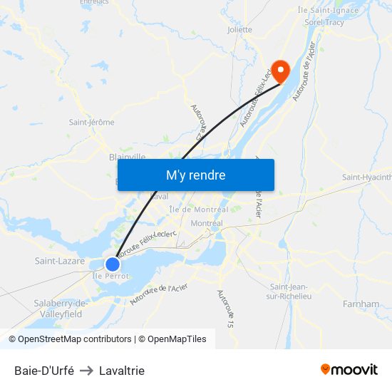 Baie-D'Urfé to Lavaltrie map