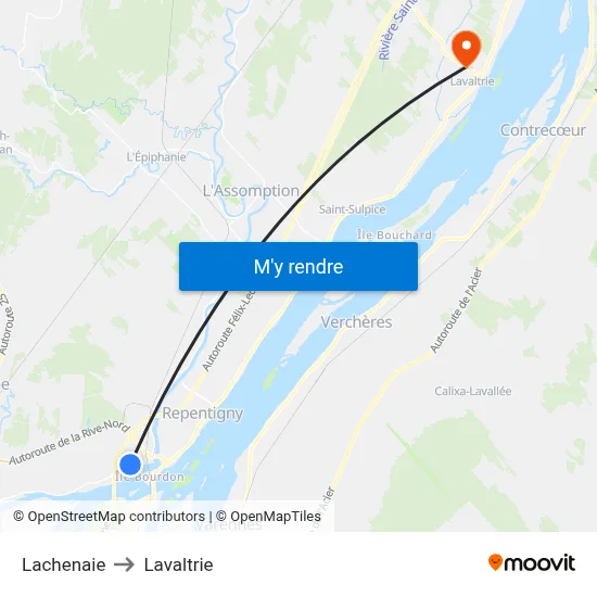 Lachenaie to Lavaltrie map