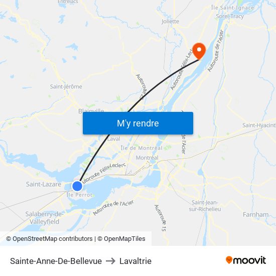 Sainte-Anne-De-Bellevue to Lavaltrie map