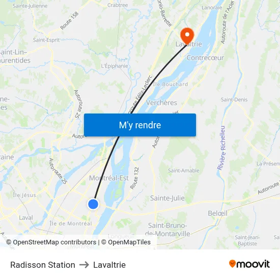 Radisson Station to Lavaltrie map