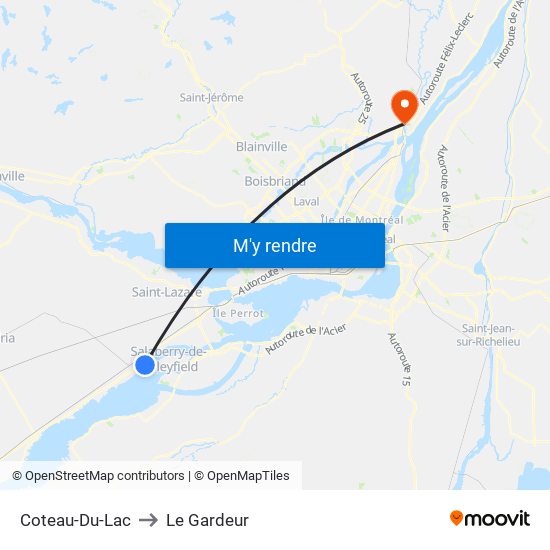 Coteau-Du-Lac to Le Gardeur map