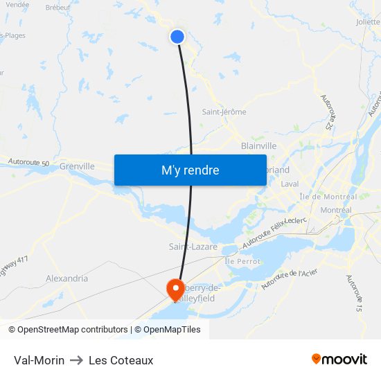 Val-Morin to Les Coteaux map