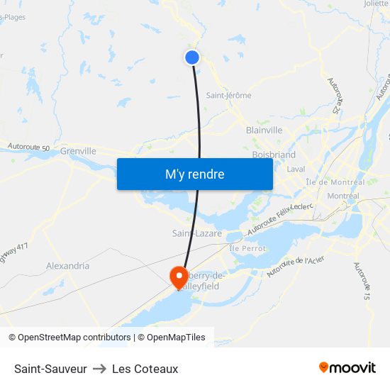 Saint-Sauveur to Les Coteaux map