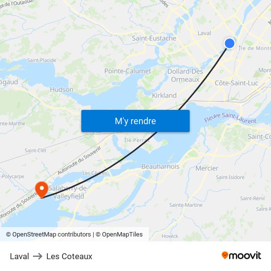 Laval to Les Coteaux map