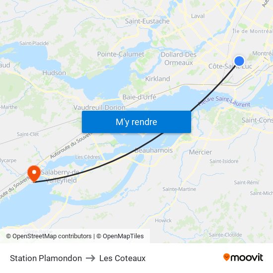 Station Plamondon to Les Coteaux map