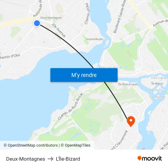 Deux-Montagnes to L'Île-Bizard map