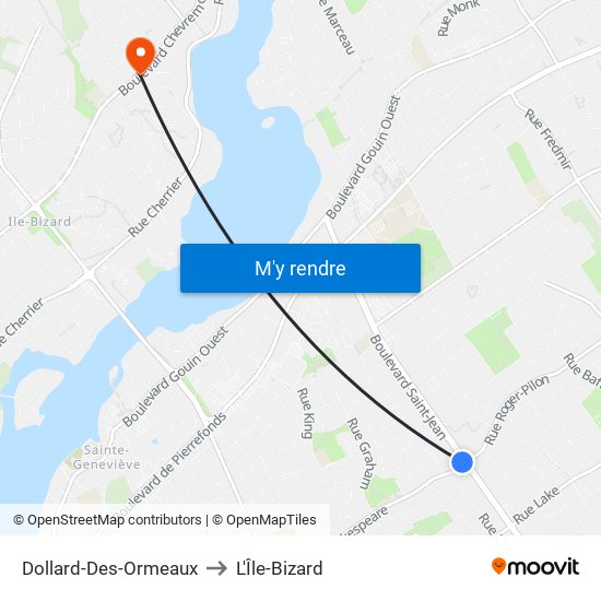 Dollard-Des-Ormeaux to L'Île-Bizard map