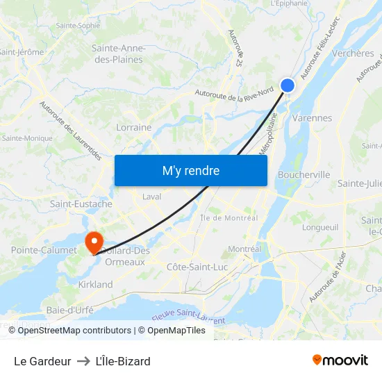 Le Gardeur to L'Île-Bizard map