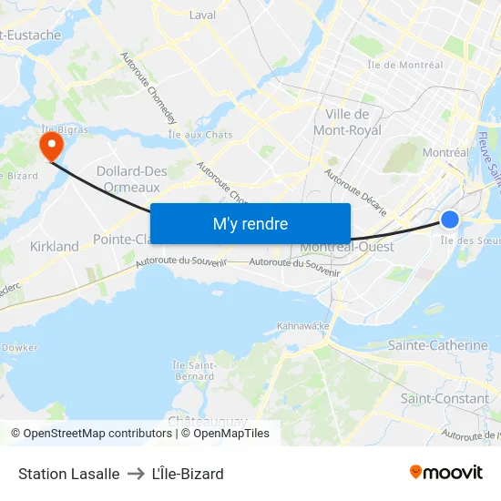 Station Lasalle to L'Île-Bizard map