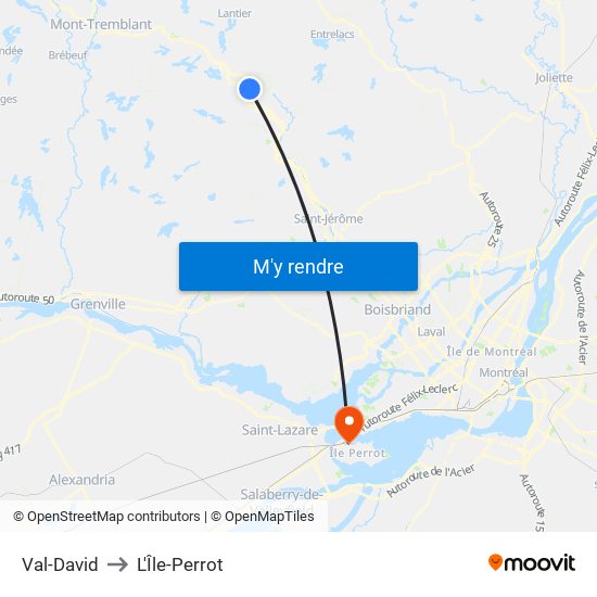 Val-David to L'Île-Perrot map