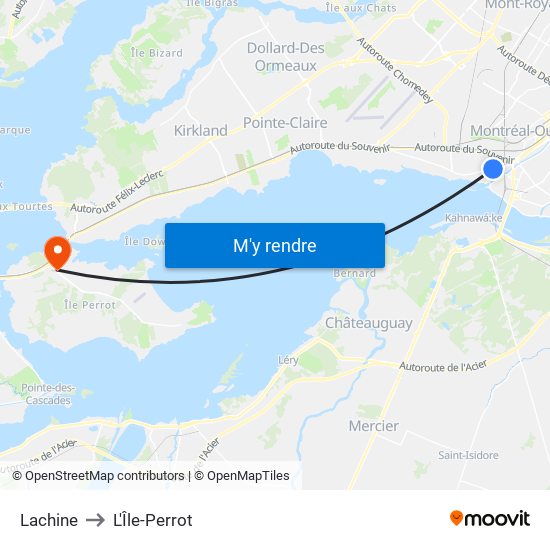 Lachine to L'Île-Perrot map