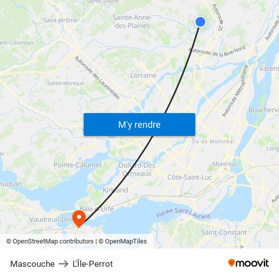 Mascouche to L'Île-Perrot map