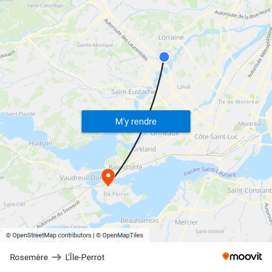 Rosemère to L'Île-Perrot map