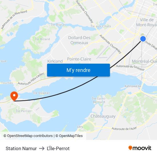 Station Namur to L'Île-Perrot map