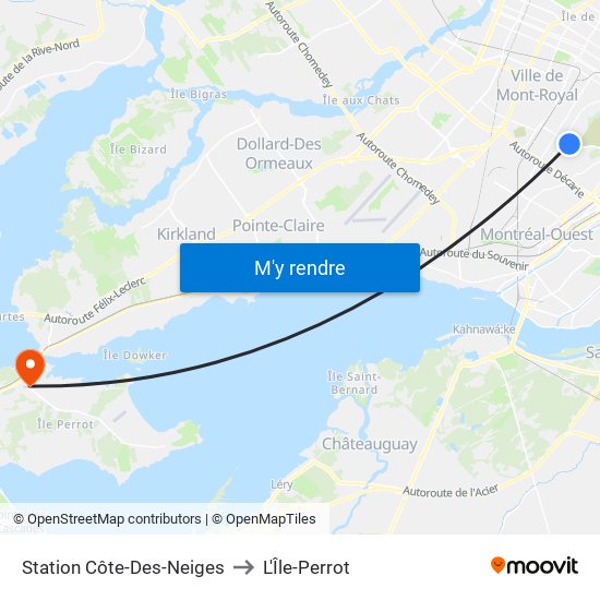 Station Côte-Des-Neiges to L'Île-Perrot map