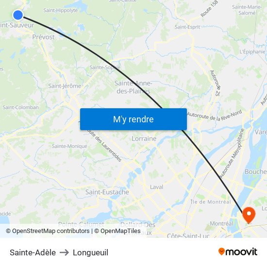 Sainte-Adèle to Longueuil map