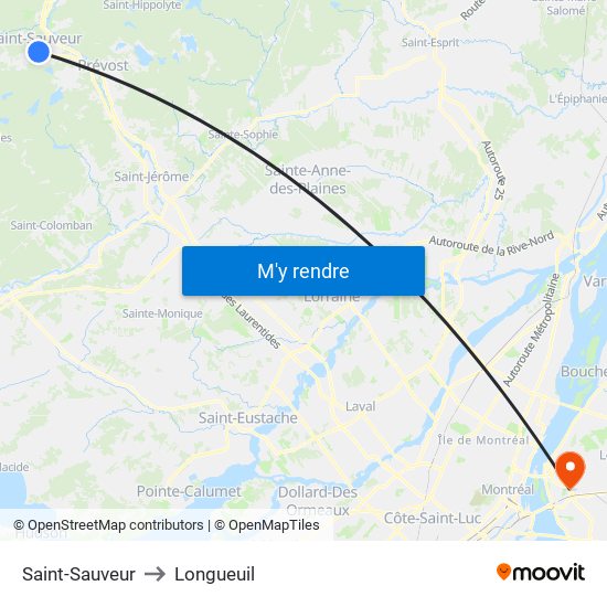 Saint-Sauveur to Longueuil map