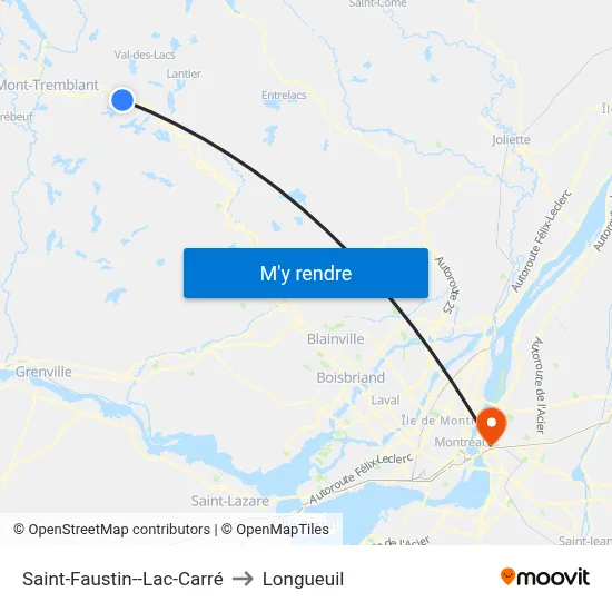 Saint-Faustin--Lac-Carré to Longueuil map