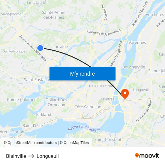 Blainville to Longueuil map