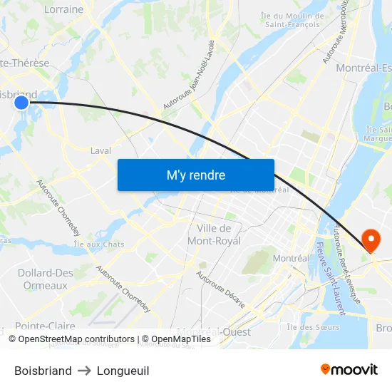 Boisbriand to Longueuil map